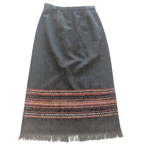 Sag Harbor Fringe-Hem Blanket Stripe Tweed Pencil Skirt Lined Gray Multi *Sz 6P